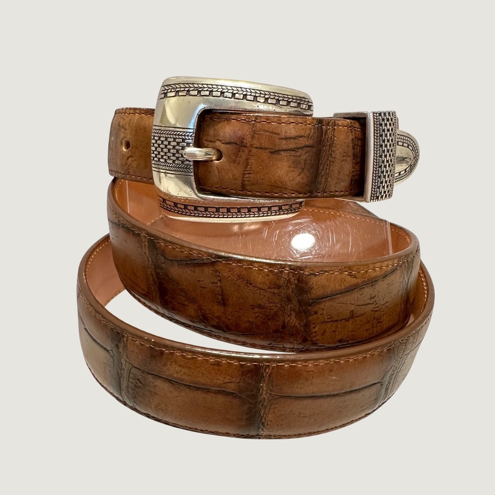 Onyx by Brighton Vintage 1993 Brown Croc Embossed Leather Western Belt Size 40